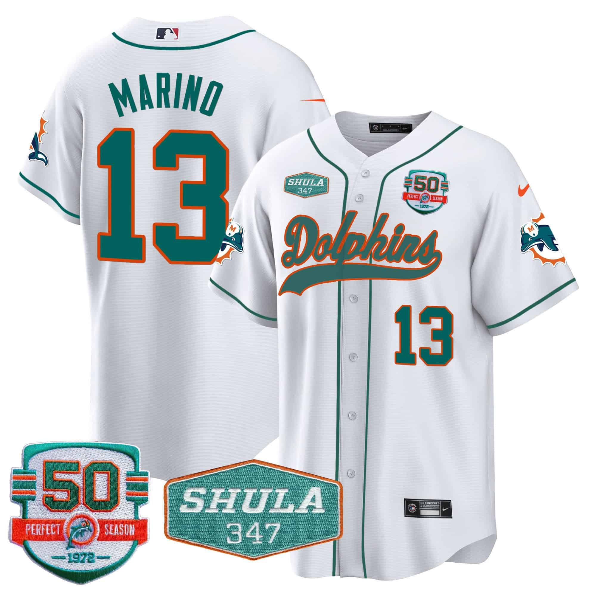 Men Miami Dolphins #13 Marino White 2024 Nike 50th Don Shula Memorial Patch Baseball NFL Jersey
